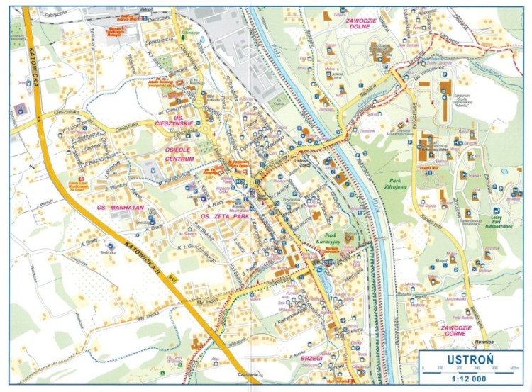 Ustroń. Przewodnik po atrakcjach z mapami wydawnictwa Compass. Mapa Ustronia w skali 1:12 000