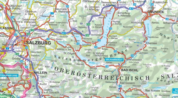 Austria 1:500 000. Laminowana mapa samochodowa wydawnictwa ExpressMap. Fragment