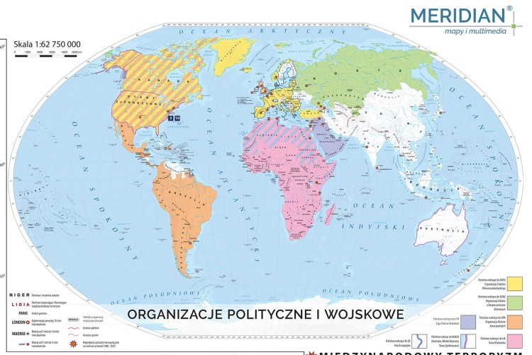 Europa, Świat. NATO / Międzynarodowy terroryzm. Mapa ścienna wydawnictwa Meridian. Fragment 2