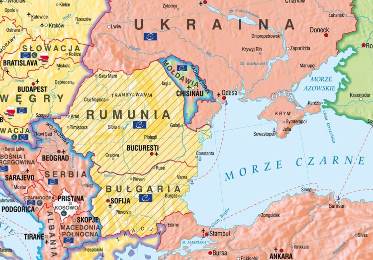 Unia Europejska 1:4 000 000 - strefa Schengen. Mapa ścienna wydawnictwa Meridian. Fragment 1