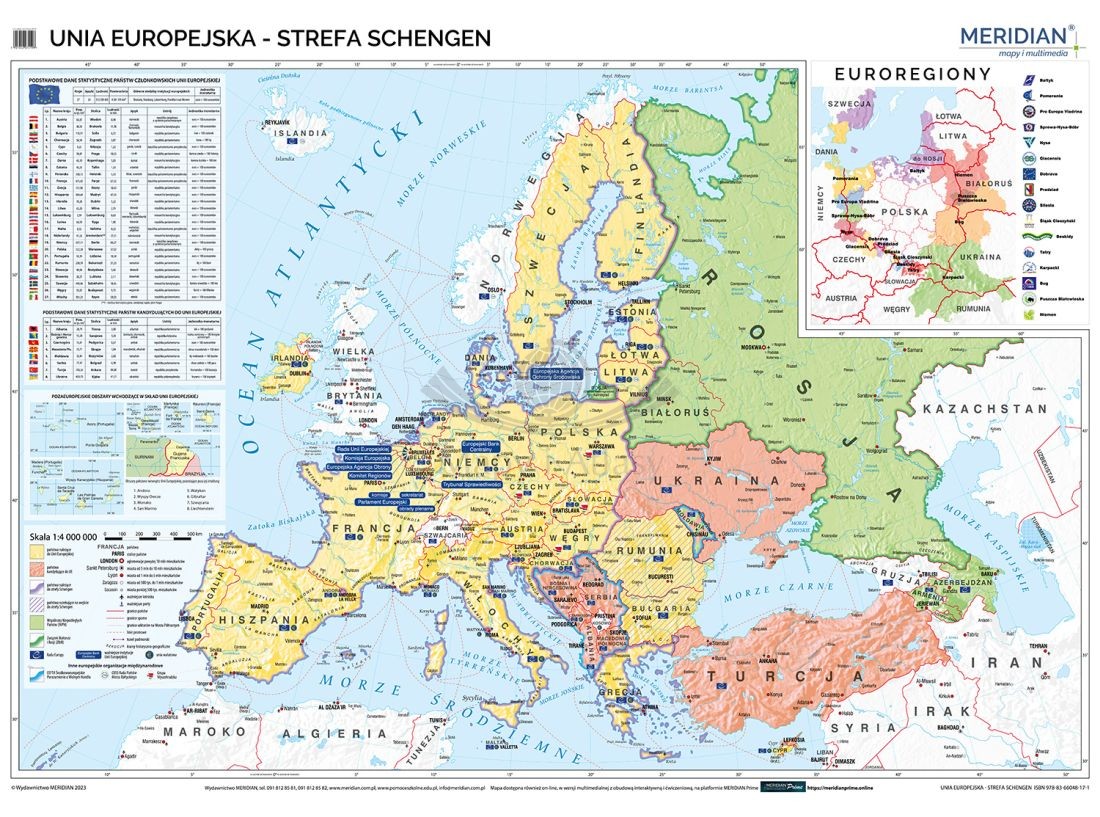 Unia Europejska 1:3 200 000 - strefa Schengen. Mapa ścienna UE. Drewniane półwałki