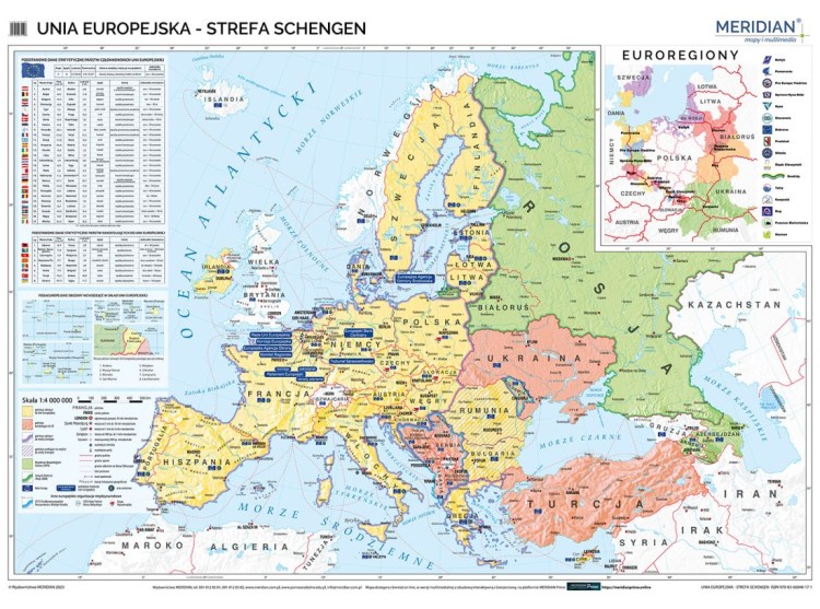 Unia Europejska 1:3 200 000 - strefa Schengen. Mapa ścienna wydawnictwa Meridian
