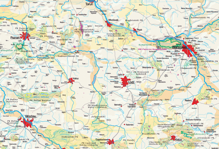 Polska ekologiczna 1:500 000. Mapa ścienna. Ochrona przyrody i sieć ECONET. Wydawnictwo: Meridian. Fragment 1