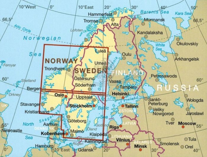 Szwecja i Norwegia południowa 1:875 000. Wodoodporna mapa samochodowo-turystyczna wydawnictwa Reise Know-How. Zasięg
