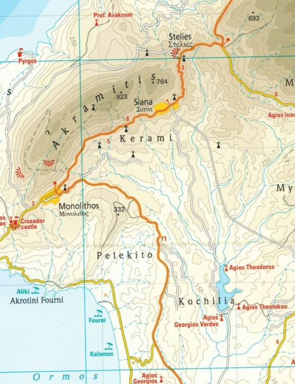 Rodos 1:80 000. Wodoodporna mapa samochodowo-turystyczna wydawnictwa Reise Know-How. Fragment 2