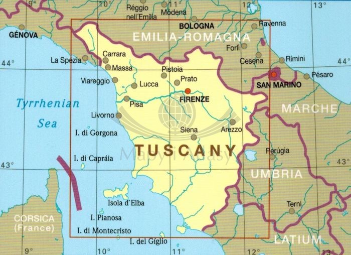 Toskania 1:200 000. Wodoodporna mapa samochodowo-turystyczna wydawnictwa Reise Know-How. Zasięg