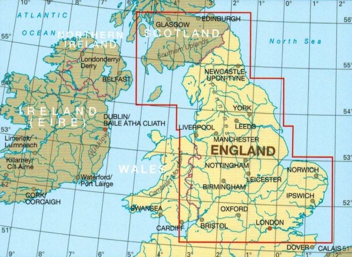 Anglia północna i środkowa 1:400 000. Wodoodporna mapa samochodowo-turystyczna wydawnictwa Reise Know-How. Zasięg