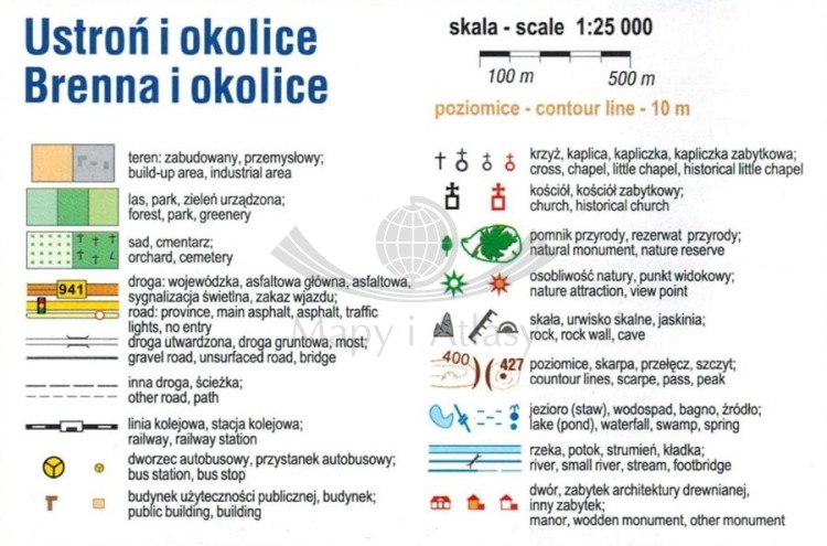 Ustroń, Brenna i okolice / Beskid Śląski. Mapa turystyczna wydawnictwa Compass. Legenda 1