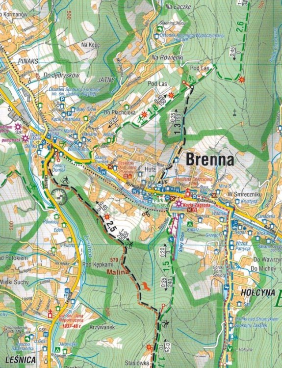 Ustroń, Brenna i okolice. Mapa turystyczna wydawnictwa Compass. Fragment 2