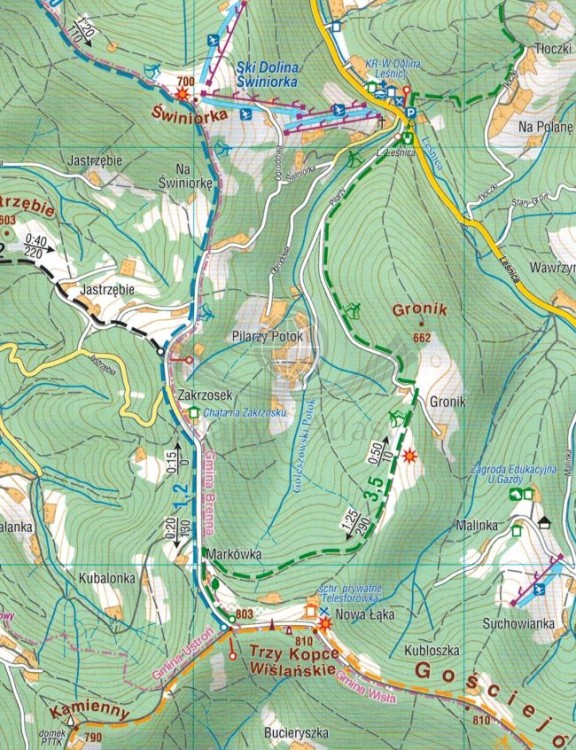 Ustroń, Brenna i okolice. Mapa turystyczna wydawnictwa Compass. Fragment 3