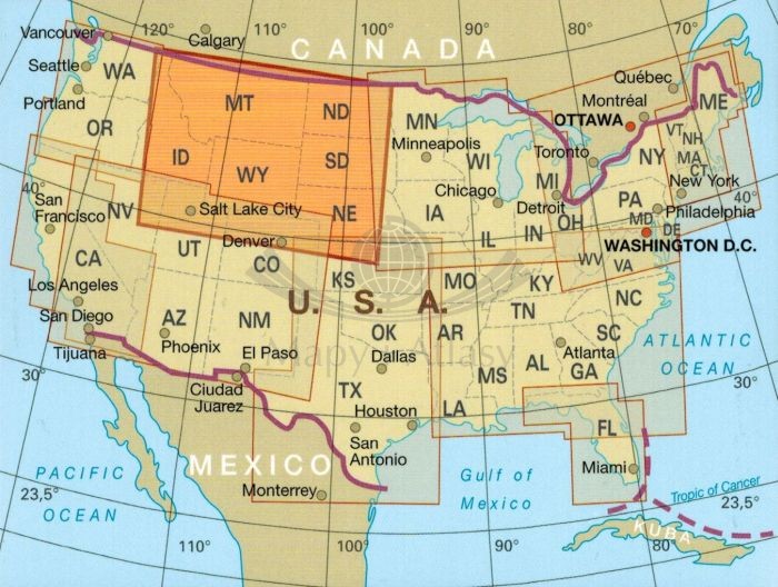 USA, część północna 1:1 250 000. Wodoodporna mapa samochodowo-turystyczna /2/ wydawnictwa Reise Know-How. Zasięg