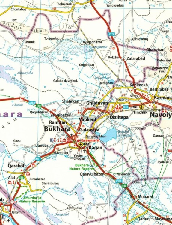 Azja Środkowa. Uzbekistan, Turkmenistan, Kirgistan, Tadżykistan 1:1 700 000. Wodoodporna mapa samochodowo-turystyczna wydawnictwa Reise Know-How. Fragment 2