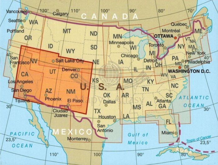 USA, część południowo-zachodnia 1:1 250 000. Wodoodporna mapa samochodowo-turystyczna /7/ wydawnictwa Reise Know-How. Zasięg