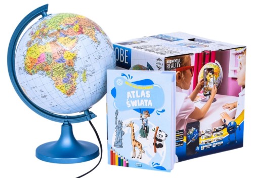 Globus polityczno-fizyczny 25 cm + aplikacja. Podświetlany. Globus, karton i książeczka