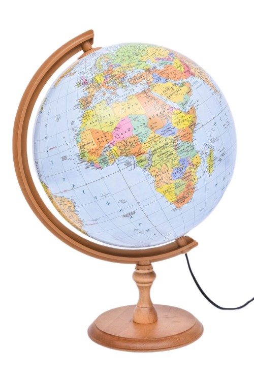 Globus polityczno-fizyczny 32 cm. Podświetlany. Drewniana podstawa