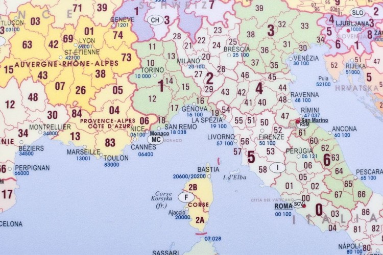 Europa - kody pocztowe. Mapa kodowa. Podkładka na biurko. Fragment 2