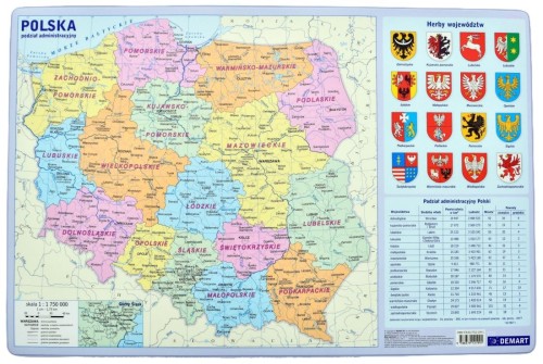 Polska. Podział administracyjny, podkładka na biurko wydawnictwa Demart