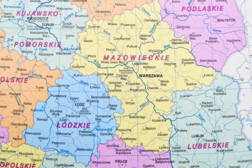 Polska. Podział administracyjny, podkładka na biurko wydawnictwa Demart. Fragment 1