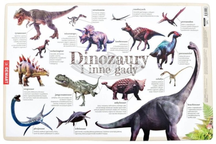 Dinozaury i inne gady. Podkładka na biurko wydawnictwa Demart