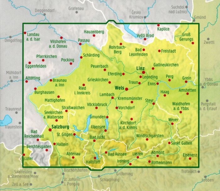 Górna Austria / Oberosterreich 1:150 000. Mapa samochodowo-turystyczna wydawnictwa Freytag & Berndt. Zasięg