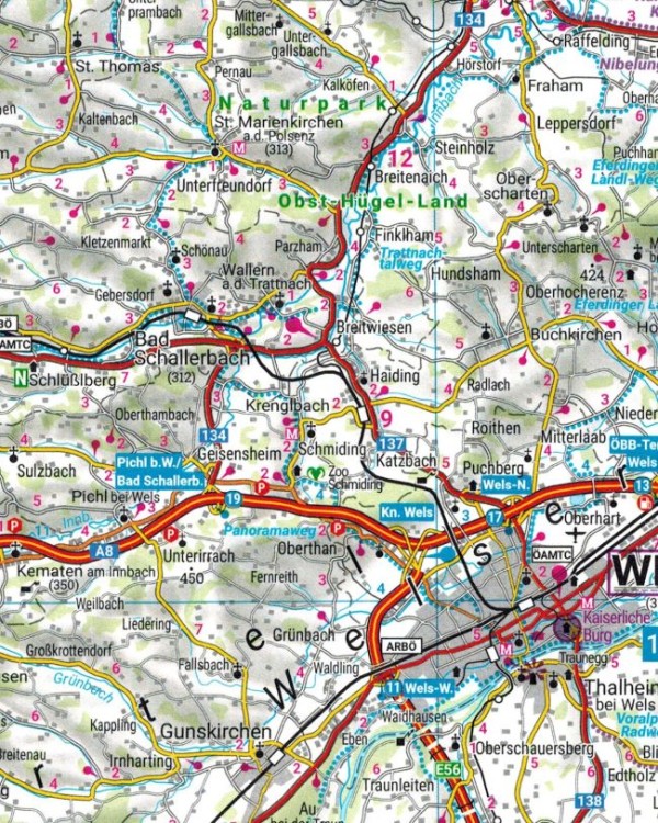 Górna Austria / Oberosterreich 1:150 000. Mapa samochodowo-turystyczna wydawnictwa Freytag & Berndt. Fragment 2