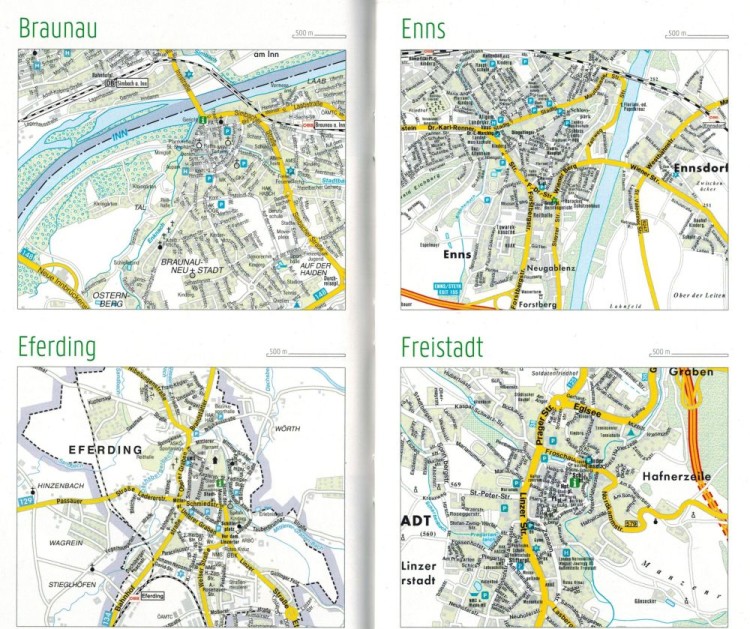 Górna Austria / Oberosterreich 1:150 000. Mapa samochodowo-turystyczna wydawnictwa Freytag & Berndt. Mini przewodnik - przykładowe strony 1