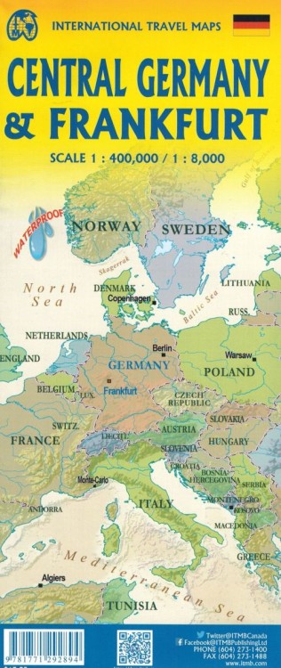 Frankfurt i środkowe Niemcy. Wodoodporna mapa samochodowo-turystyczna wydawnictwa ITMB. Okładka 2