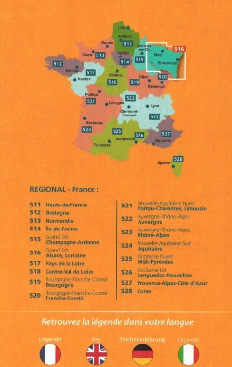 Alzacja i Lotaryngia 1:200 000. Mapa samochodowo-turystyczna 516 wydawnictwa Michelin. Okładka tył