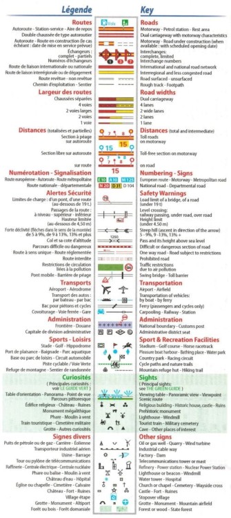 Alzacja i Lotaryngia 1:200 000. Mapa samochodowo-turystyczna 516 wydawnictwa Michelin. Legenda