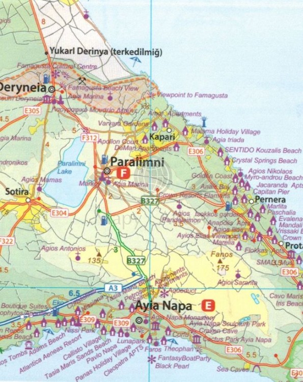 Cypr. Wodoodporna mapa samochodowo-turystyczna wydawnictwa ITMB. Fragment 2