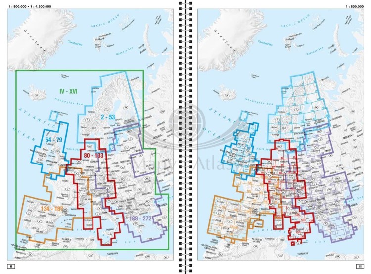 Europa 1:800 000. Atlas samochodowy wydawnictwa Falk. Skorowidz arkuszy