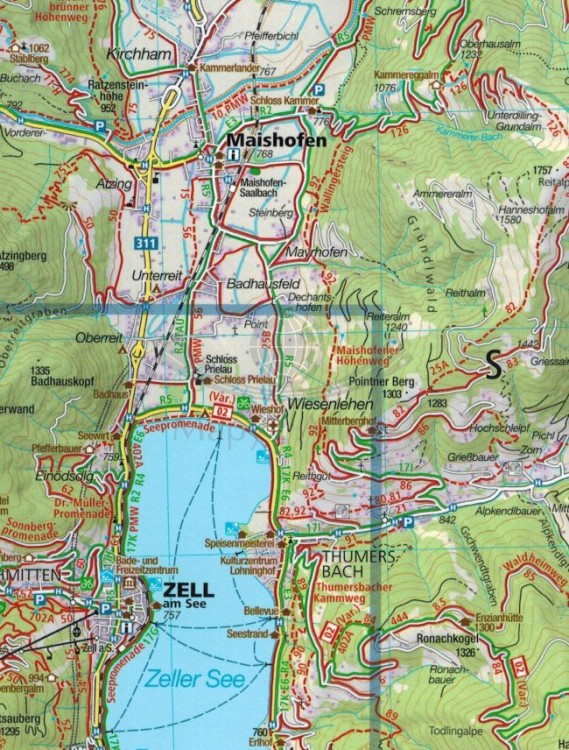 Saalfelden, Saalbach-Hinterglemm, Zell am See. Wodoodporna mapa turystyczna 30 wydawnictwa Kompass. Fragment 2