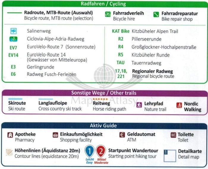 Saalfelden, Saalbach-Hinterglemm, Zell am See. Wodoodporna mapa turystyczna 30 wydawnictwa Kompass. Legenda 3