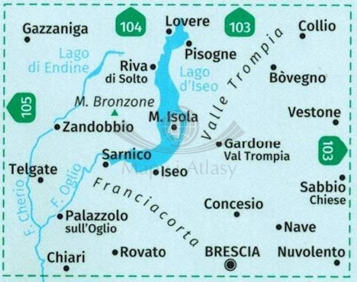 Lago d'Iseo, Valle Trompia, Franciacorta. Wodoodporna mapa turystyczna 106 wydawnictwa Kompass. Zasięg