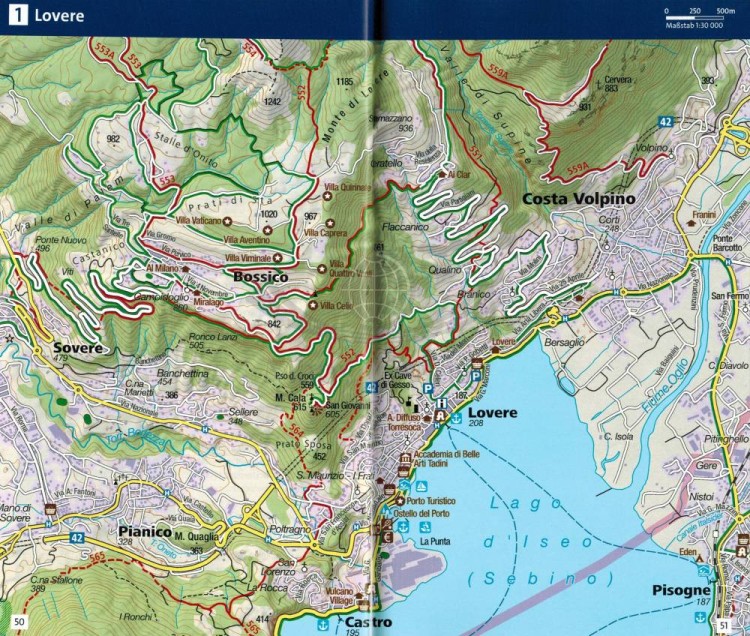 Lago d'Iseo, Valle Trompia, Franciacorta. Wodoodporna mapa turystyczna 106 wydawnictwa Kompass. Mini przewodnik - przykładowe strony 2