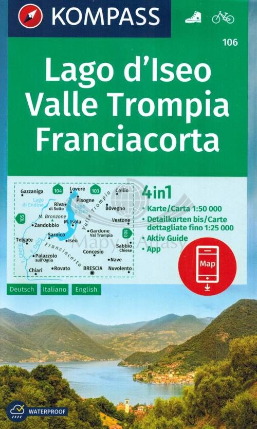 Lago d'Iseo, Valle Trompia, Franciacorta. Wodoodporna mapa turystyczna 106. Kompass