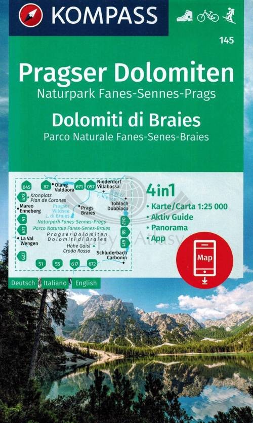 Pragser Dolomiten / Dolomiti di Braies. Mapa turystyczna 145. Kompass