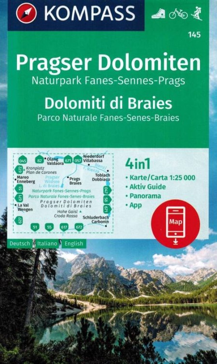Pragser Dolomiten / Dolomiti di Braies. Mapa turystyczna 145 wydawnictwa Kompass. Okładka