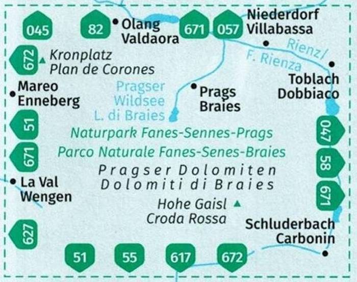 Pragser Dolomiten / Dolomiti di Braies. Mapa turystyczna 145 wydawnictwa Kompass. Zasięg