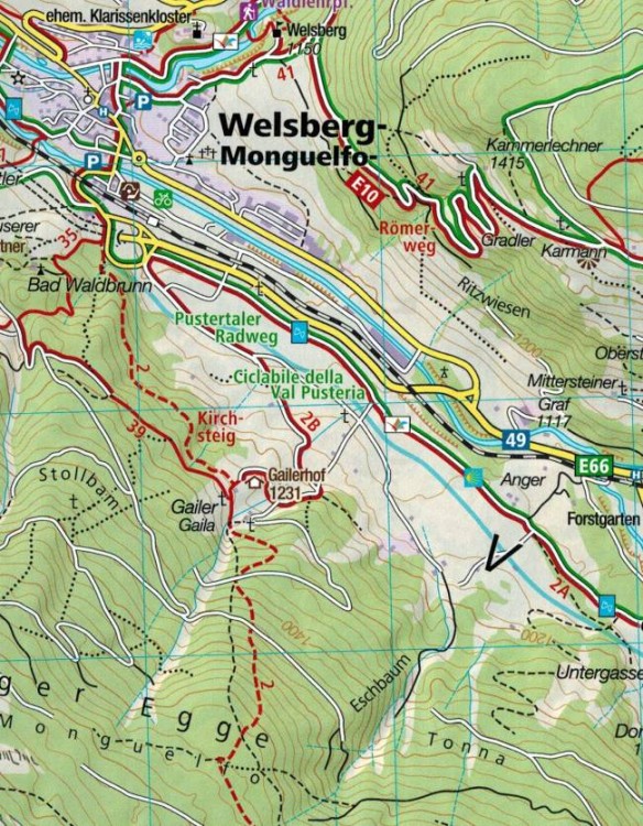 Pragser Dolomiten / Dolomiti di Braies. Mapa turystyczna 145 wydawnictwa Kompass. Fragment 1