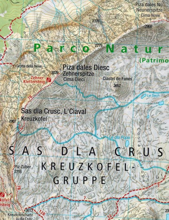 Pragser Dolomiten / Dolomiti di Braies. Mapa turystyczna 145 wydawnictwa Kompass. Fragment 2