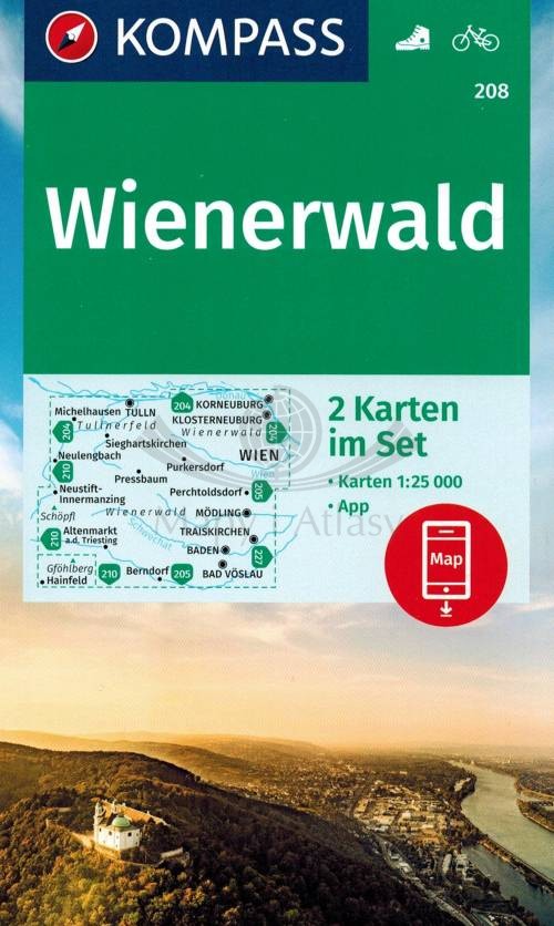 Las Wiedeński / Wienerwald. Zestaw dwóch map turystycznych 208. Kompass