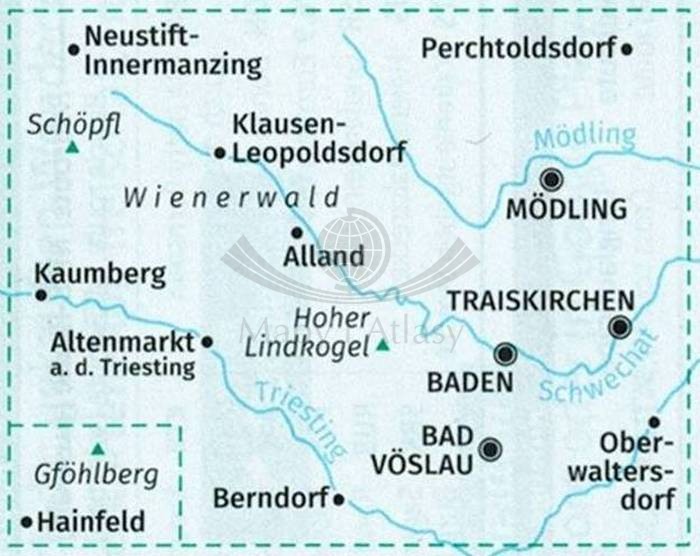 Wienerwald. Zestaw dwóch map turystycznych 208 wydawnictwa Kompass. Mapa 2 - zasięg