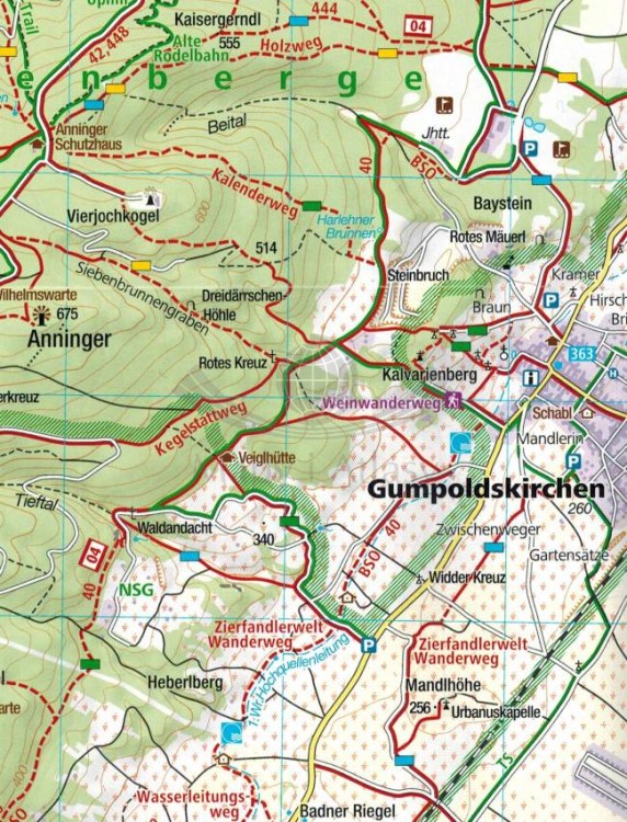 Wienerwald. Zestaw dwóch map turystycznych 208 wydawnictwa Kompass. Mapa 2 - fragment 2