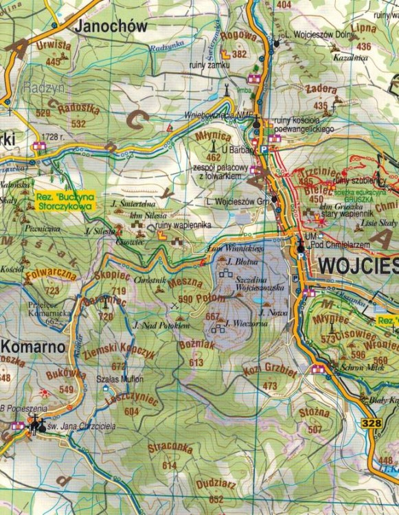 Góry i Pogórze Kaczawskie. Laminowana mapa turystyczna wydawnictwa Galileos. Fragment 1