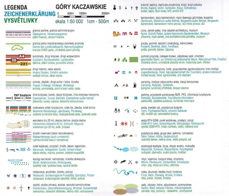 Góry i Pogórze Kaczawskie. Laminowana mapa turystyczna wydawnictwa Galileos. Legenda