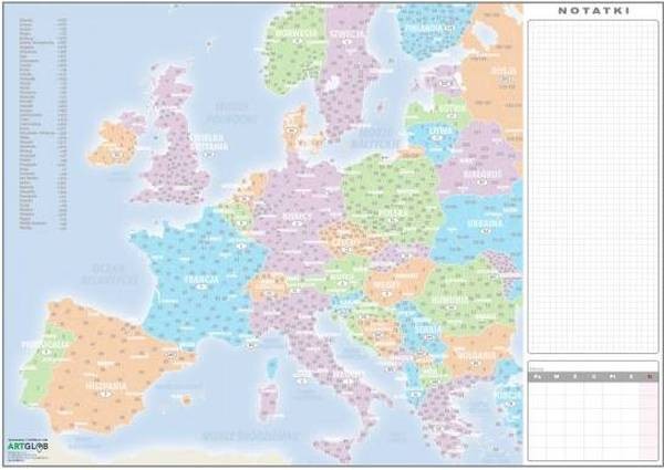 Europa - kody pocztowe. Mapa kodowa. Podkładka na biurko. Biuwar z notatnikiem wydawnictwa ArtGlob