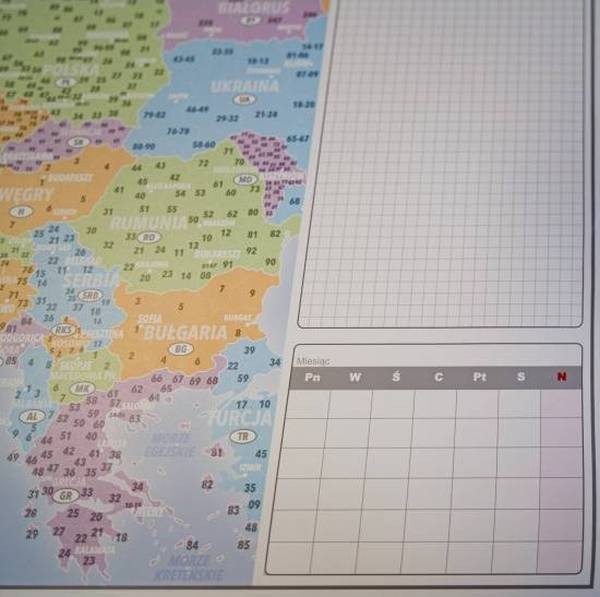 Europa - kody pocztowe. Mapa kodowa. Podkładka na biurko. Biuwar z notatnikiem wydawnictwa ArtGlob. Fragment 3