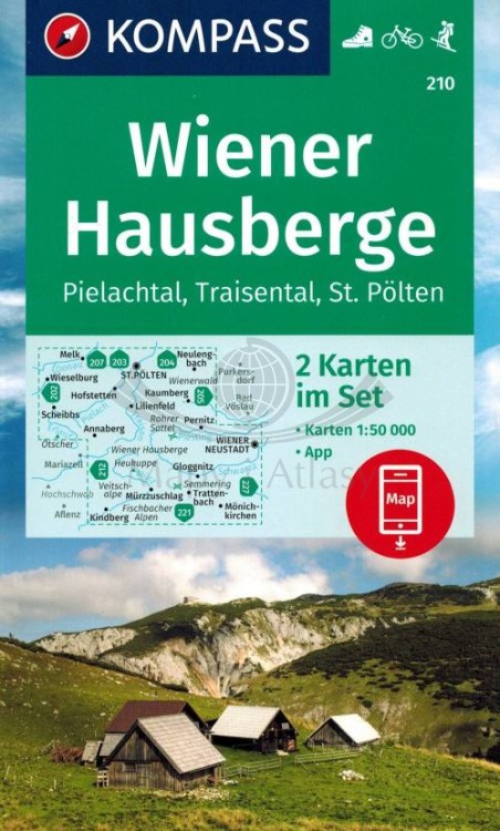 Wiener Hausberge, Pielachtal, Traisental, Sankt Pölten. Zestaw dwóch map turystycznych 210 wydawnictwa Kompass. Okładka zestawu