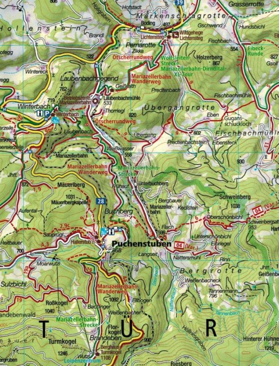 Wiener Hausberge, Pielachtal, Traisental, Sankt Pölten. Zestaw dwóch map turystycznych 210 wydawnictwa Kompass. Mapa 1 - fragment 1